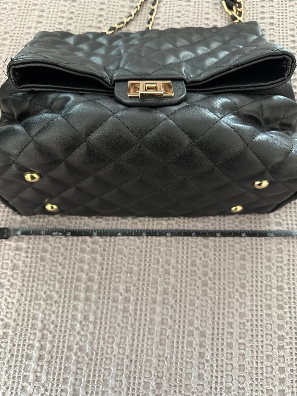 CARTHAN Ruthie Black Quilted Diaper Bag Crossbody Chain Strap